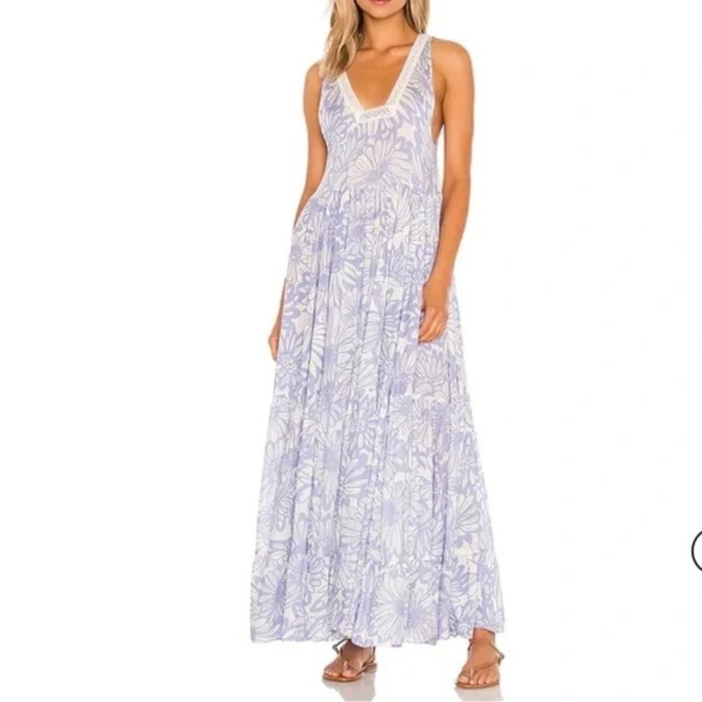 FREE PEOPLE Tiers For You Sleeveless Maxi Dress In Cornflower Combo